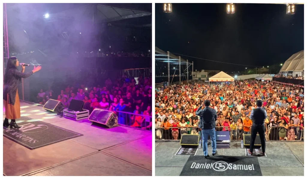 Daniel e Samuel e Rosilene Martins emocionam na abertura da Expoara 2025