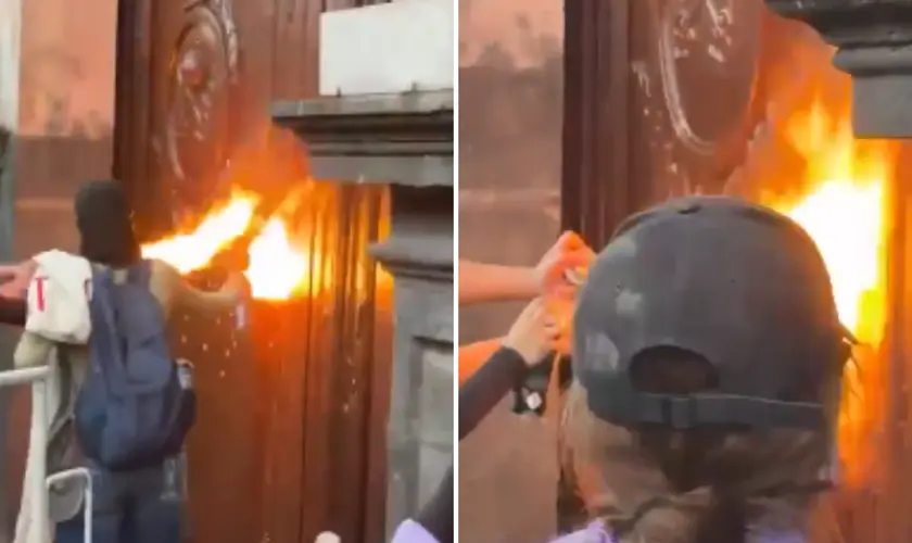 Vândalos tentam incendiar igreja durante marcha feminista no México