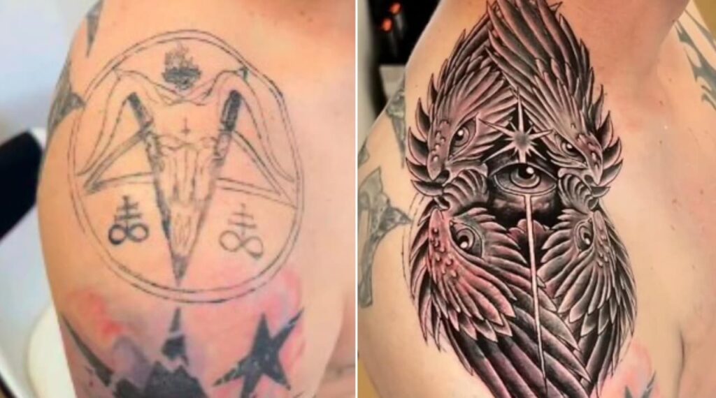 Tatuador cristão transforma tatoo de ex-satanista: “Substituiu a marca do diabo”