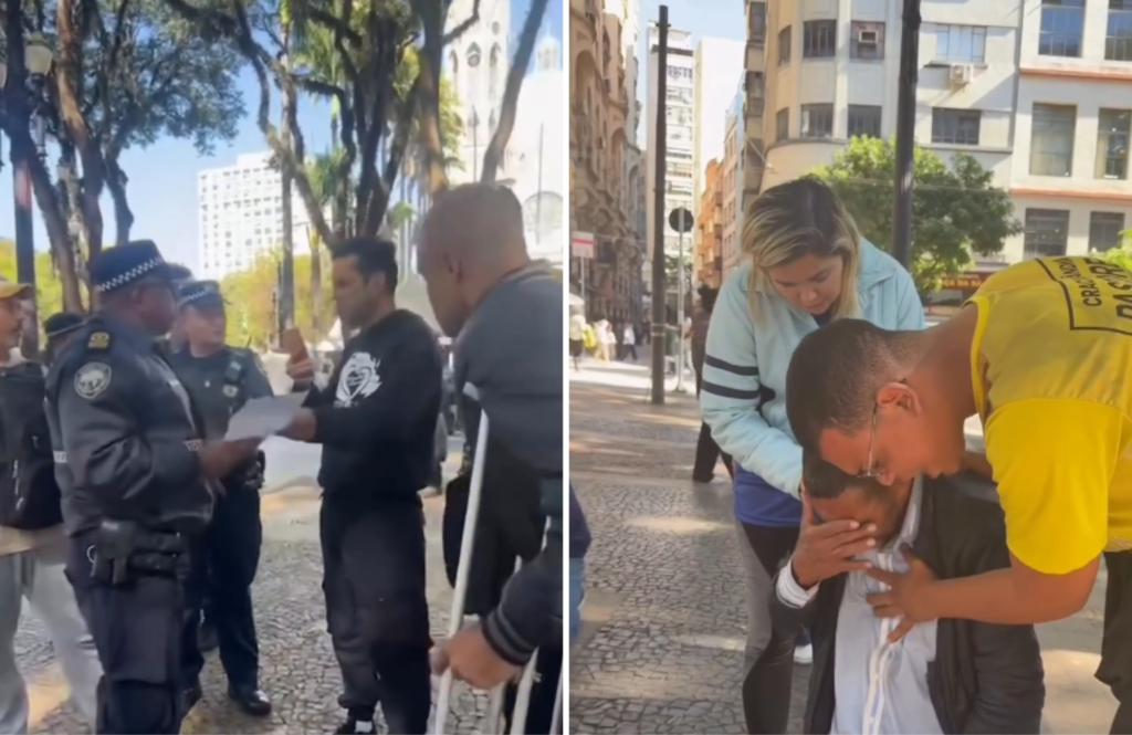 Pregadores de rua são abordados por guardas municipais durante culto na Praça da Sé, em SP
